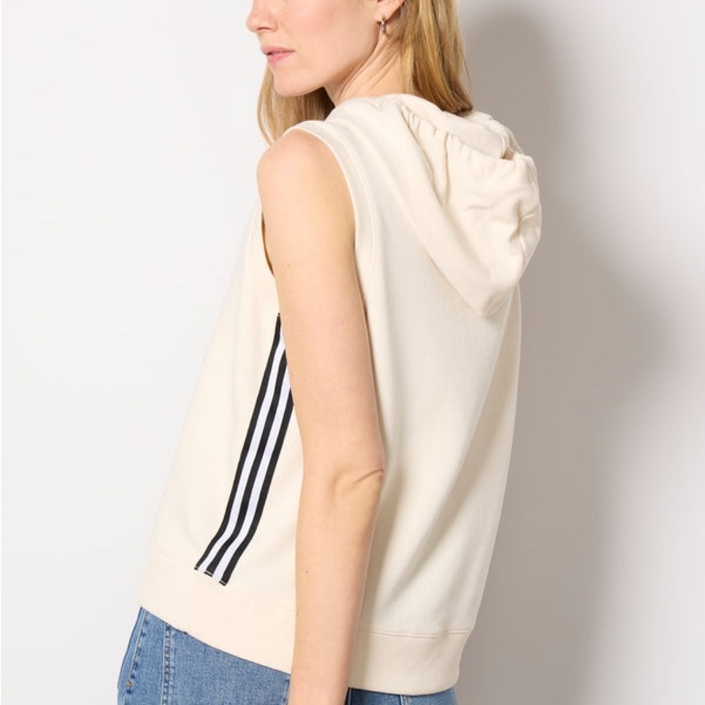 Evereve Kennedy Cream Sleeveless Hoodie with Black Stripes
